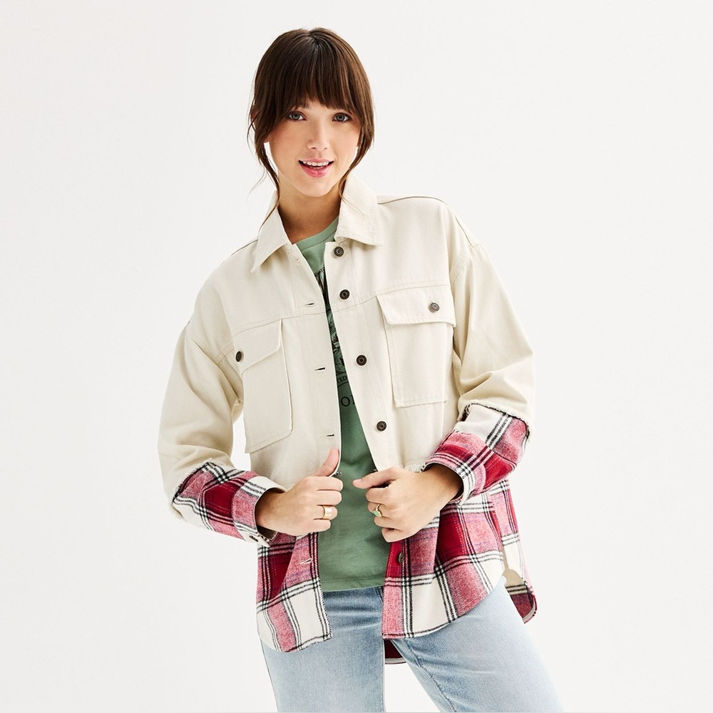 SO Denim & Plaid Mixed Media Jacket Like New XS